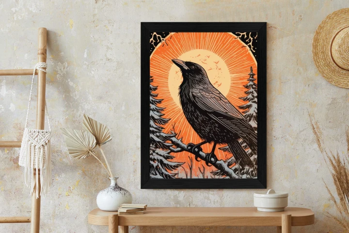 Plakat Grafika Z Krukiem W Zimie
