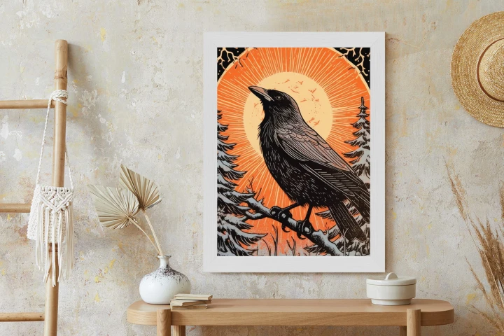 Plakat Grafika Z Krukiem W Zimie