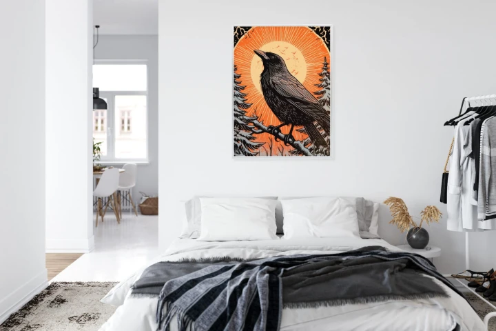 Plakat Grafika Z Krukiem W Zimie