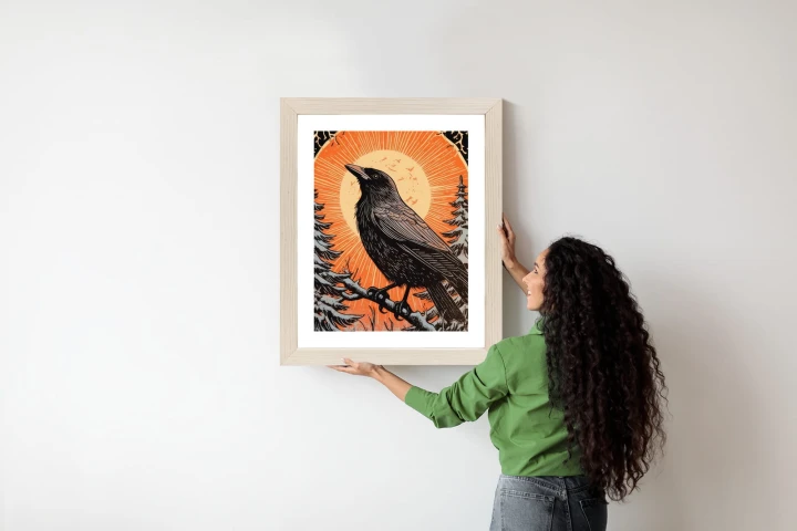 Plakat Grafika Z Krukiem W Zimie