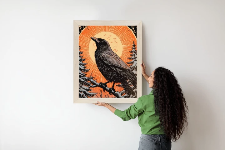 Plakat Grafika Z Krukiem W Zimie