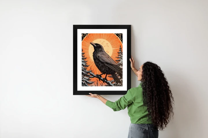 Plakat Grafika Z Krukiem W Zimie