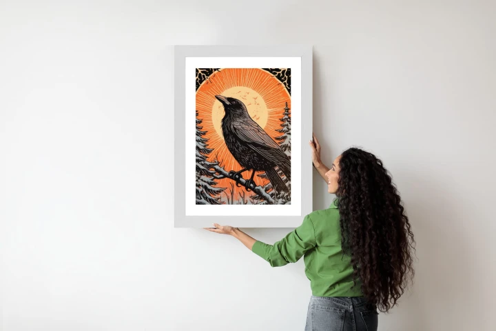 Plakat Grafika Z Krukiem W Zimie