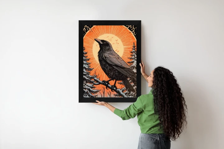 Plakat Grafika Z Krukiem W Zimie