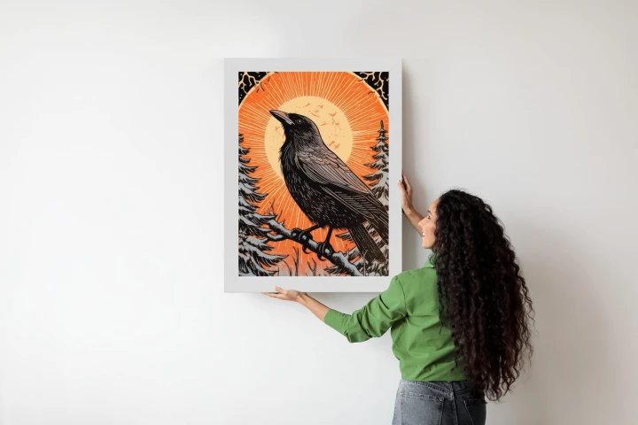 Plakat Grafika Z Krukiem W Zimie
