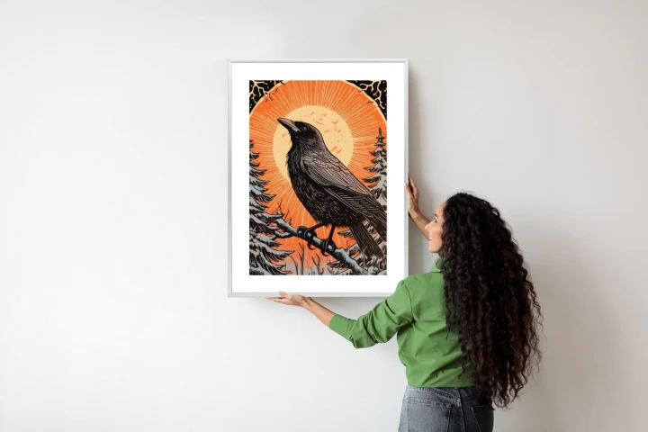 Plakat Grafika Z Krukiem W Zimie
