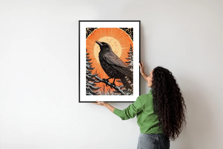 Plakat Grafika Z Krukiem W Zimie