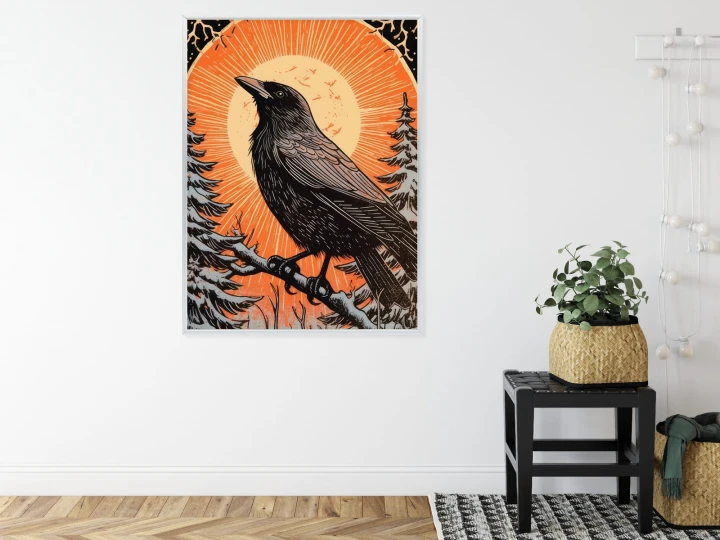 Plakat Grafika Z Krukiem W Zimie
