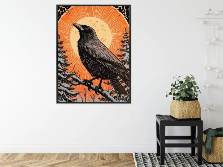 Plakat Grafika Z Krukiem W Zimie
