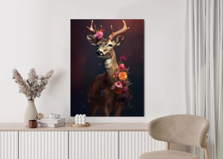 Plakat Jeleń Ozdobiony Kwiatami
