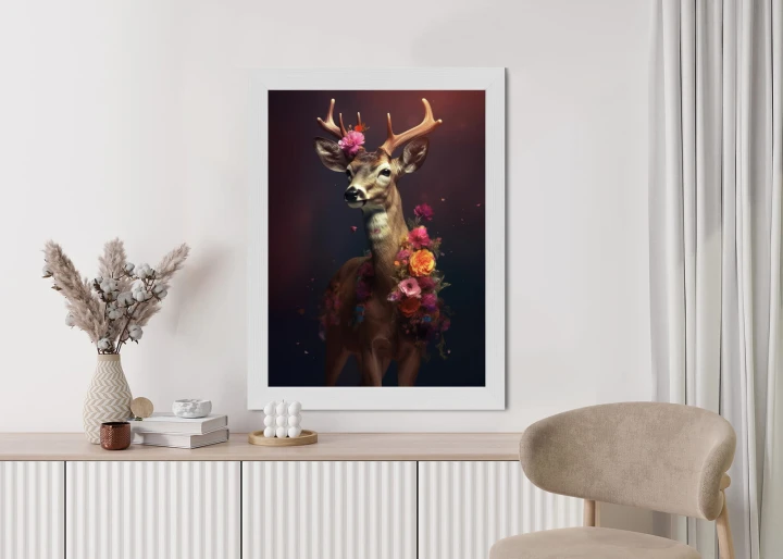 Plakat Jeleń Ozdobiony Kwiatami