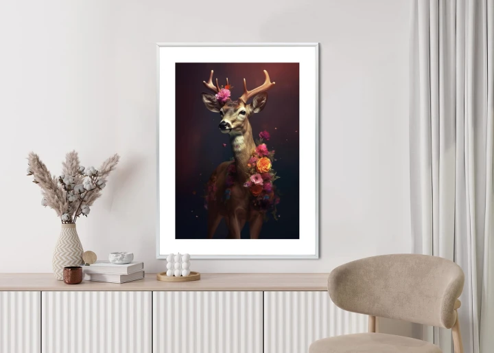 Plakat Jeleń Ozdobiony Kwiatami