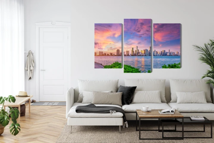 Obraz Wieloczęściowy Panorama Miami Podczas Zachodu Słońca