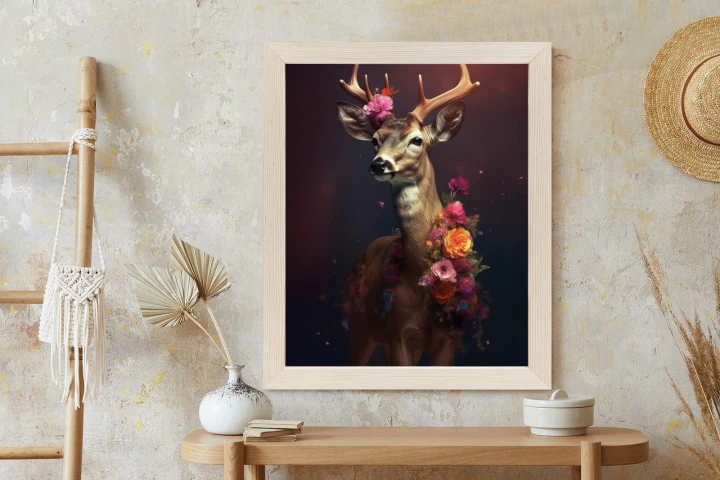 Plakat Jeleń Ozdobiony Kwiatami