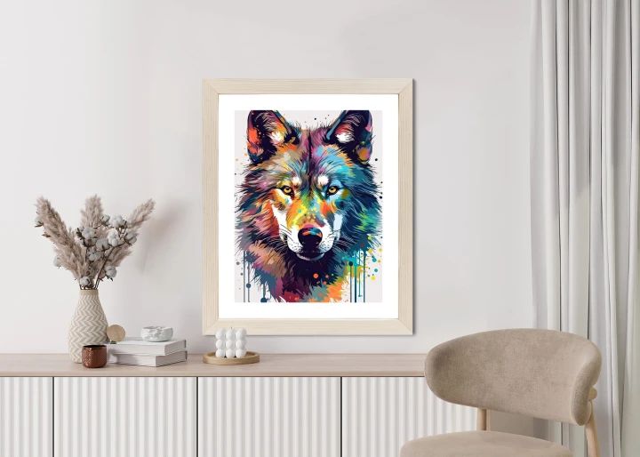 Plakat Wilk W Różnobarwnych Farbach