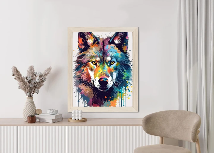 Plakat Wilk W Różnobarwnych Farbach