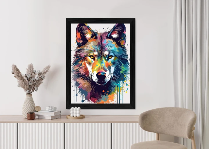 Plakat Wilk W Różnobarwnych Farbach
