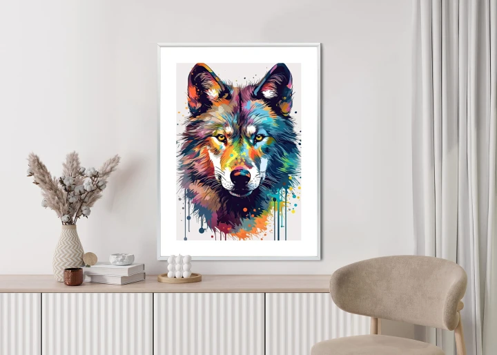 Plakat Wilk W Różnobarwnych Farbach