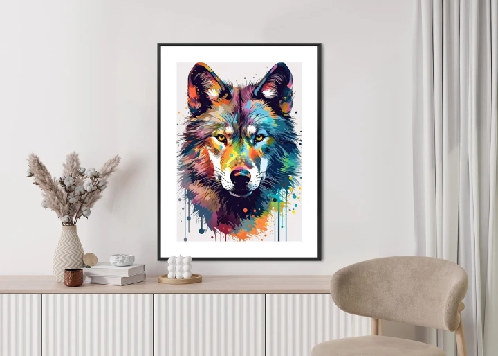 Plakat Wilk W Różnobarwnych Farbach
