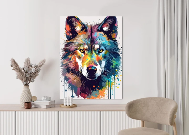 Plakat Wilk W Różnobarwnych Farbach