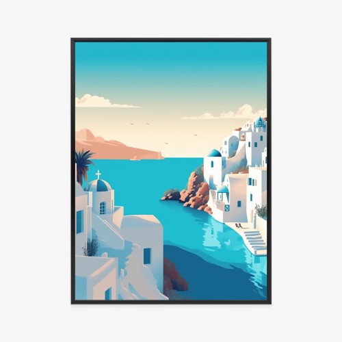 Plakat Piękne Santorini Z Błękitnym Morzem Ilustracja
