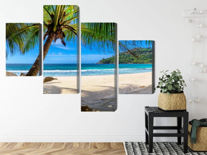 Obraz Wieloczęściowy Tropikalna Plaża Z Palmą 3D