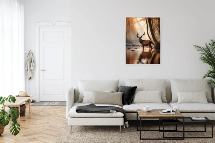 Plakat Jesienny Las Z Jeleniem W Wodzie