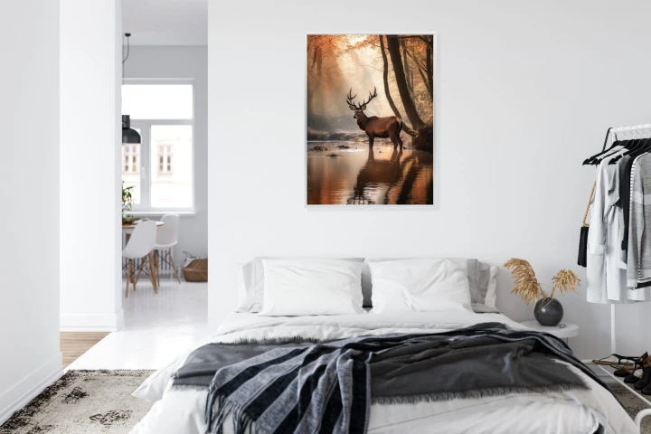 Plakat Jesienny Las Z Jeleniem W Wodzie
