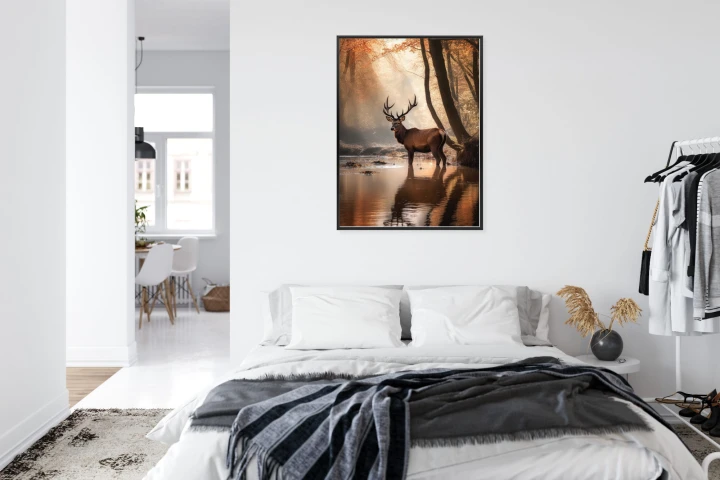 Plakat Jesienny Las Z Jeleniem W Wodzie