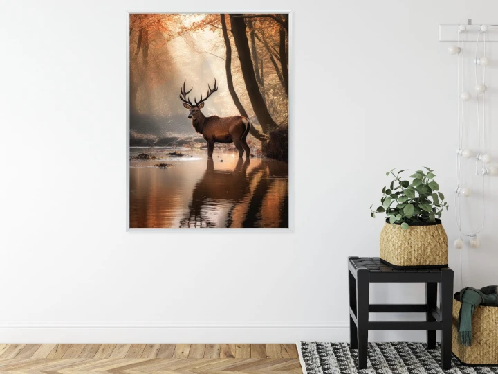 Plakat Jesienny Las Z Jeleniem W Wodzie