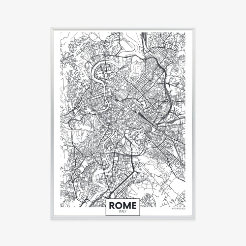 Plakat Rzym Czarno Biała Mapa Miasta