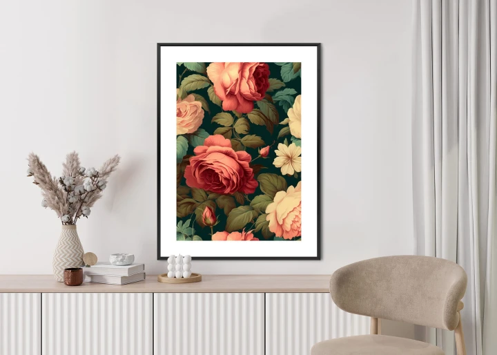 Plakat Romantyczne Róże I Zielone Liście