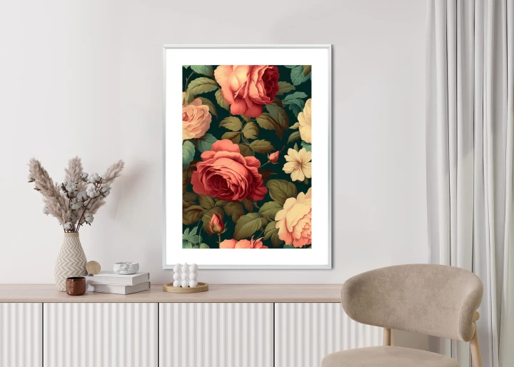 Plakat Romantyczne Róże I Zielone Liście
