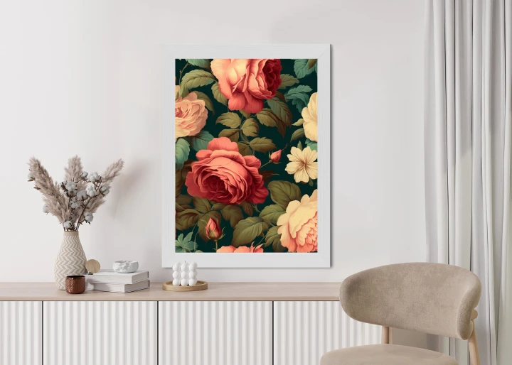 Plakat Romantyczne Róże I Zielone Liście