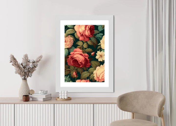 Plakat Romantyczne Róże I Zielone Liście