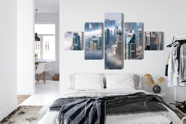 Obraz Wieloczęściowy Panorama Miasta Dubaj We Mgle