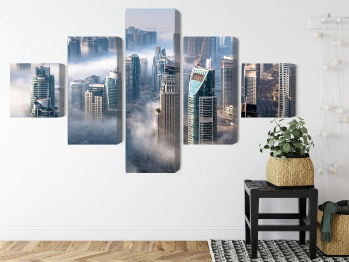 Obraz Wieloczęściowy Panorama Miasta Dubaj We Mgle