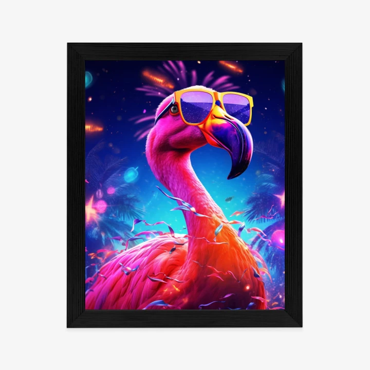 Plakat Różowy Flaming W Okularach Na Fioletowym Tle