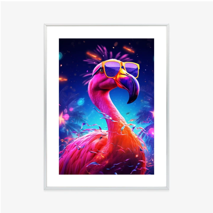 Plakat Różowy Flaming W Okularach Na Fioletowym Tle