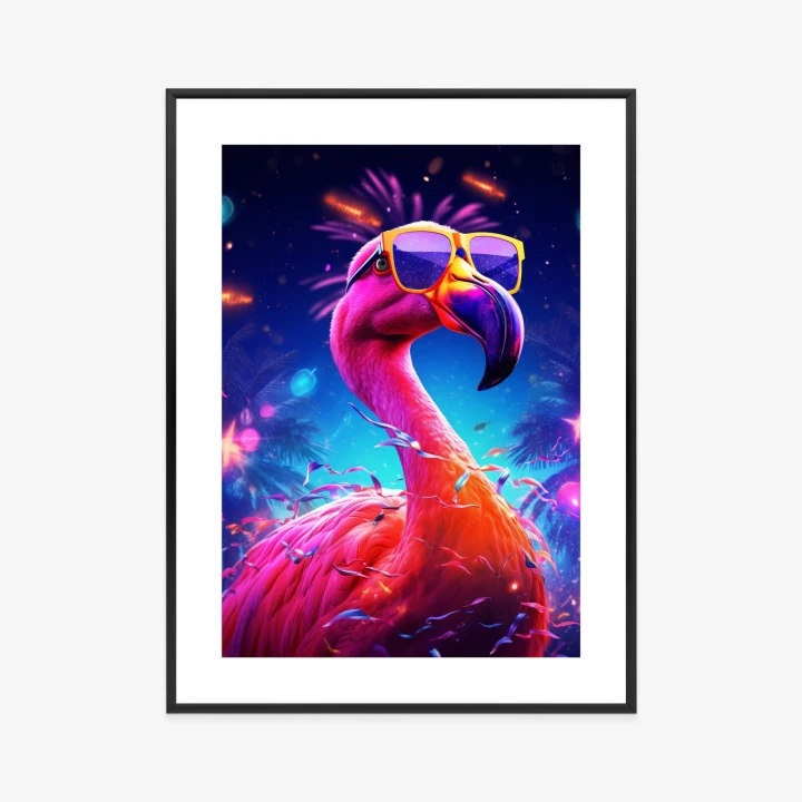 Plakat Różowy Flaming W Okularach Na Fioletowym Tle