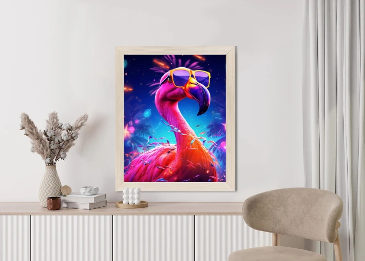 Plakat Różowy Flaming W Okularach Na Fioletowym Tle