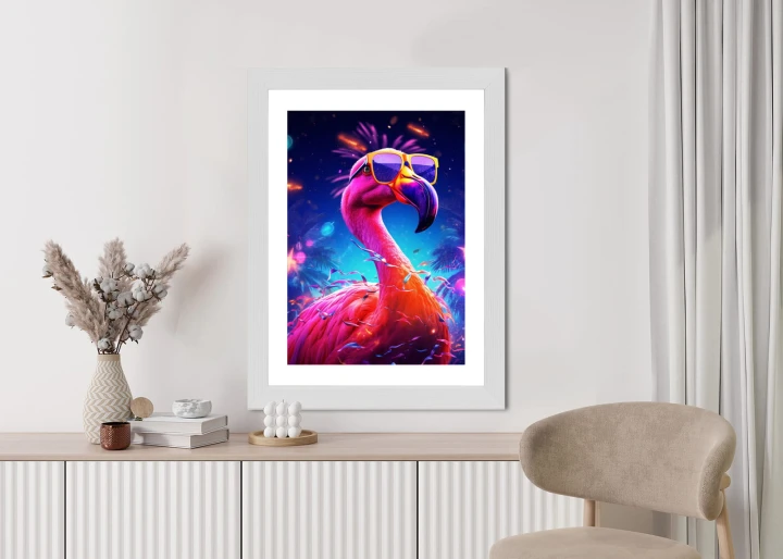 Plakat Różowy Flaming W Okularach Na Fioletowym Tle