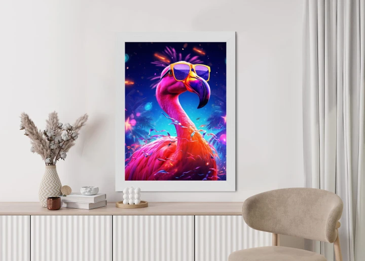 Plakat Różowy Flaming W Okularach Na Fioletowym Tle