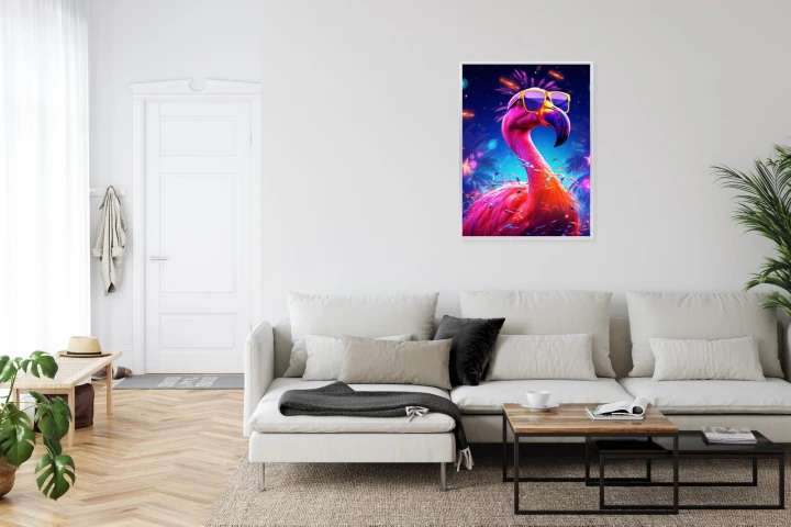 Plakat Różowy Flaming W Okularach Na Fioletowym Tle