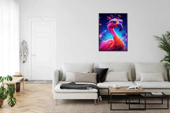 Plakat Różowy Flaming W Okularach Na Fioletowym Tle