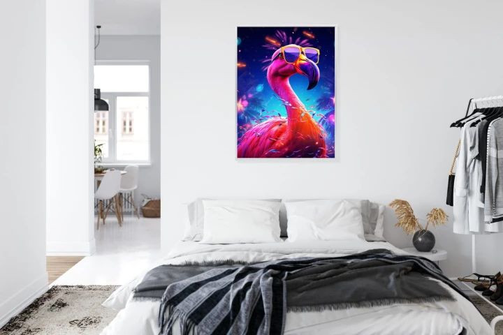 Plakat Różowy Flaming W Okularach Na Fioletowym Tle