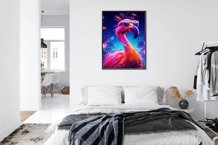 Plakat Różowy Flaming W Okularach Na Fioletowym Tle