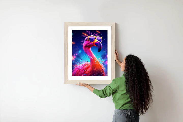 Plakat Różowy Flaming W Okularach Na Fioletowym Tle