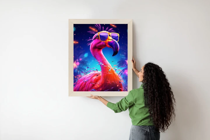 Plakat Różowy Flaming W Okularach Na Fioletowym Tle