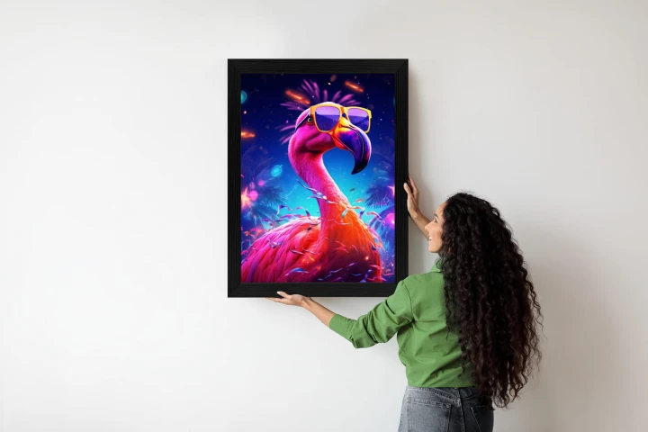 Plakat Różowy Flaming W Okularach Na Fioletowym Tle